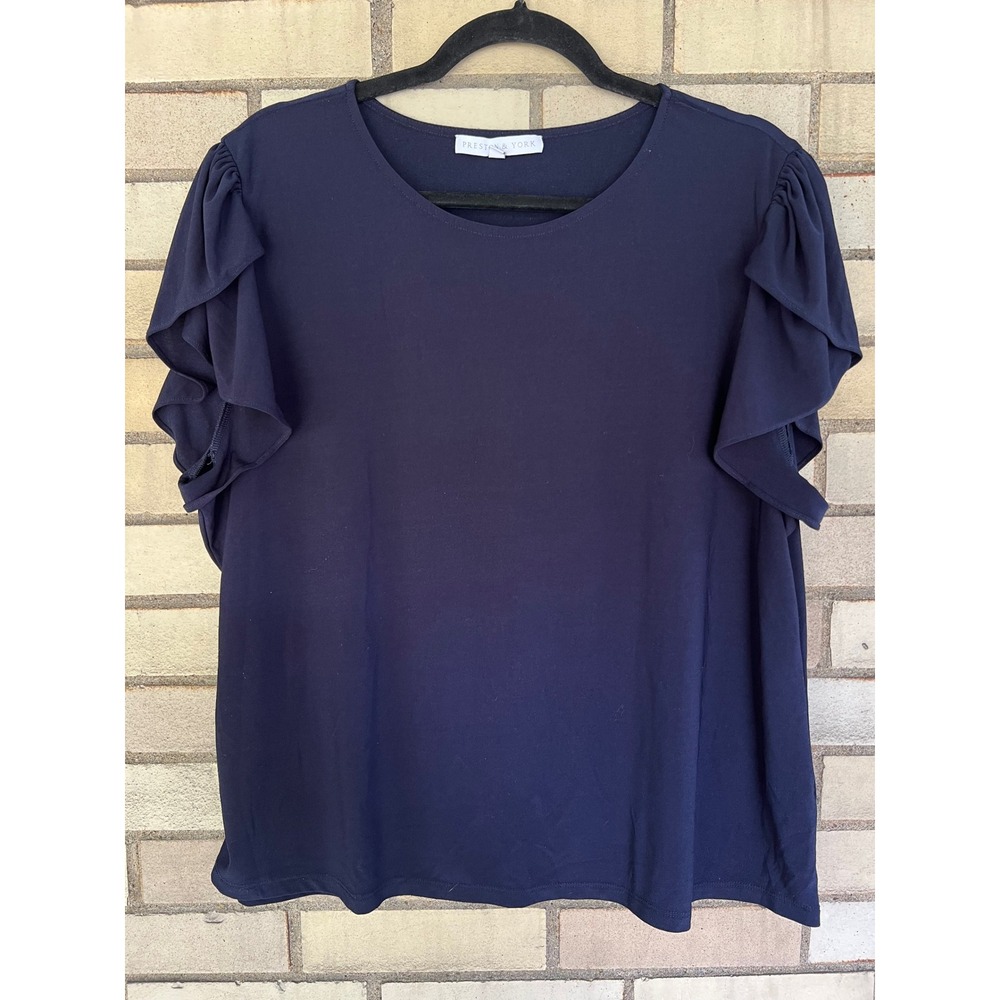 Preston & York Navy Blue Ruffle Flutter Sleeve Blouse Top XXL